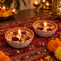 Genda: Rose and Marigold Soy Wax Candles in Terracotta, Set of 2
