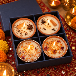 Utsav: Floral and Spice Terracotta Candle Gift Box, Set of 4