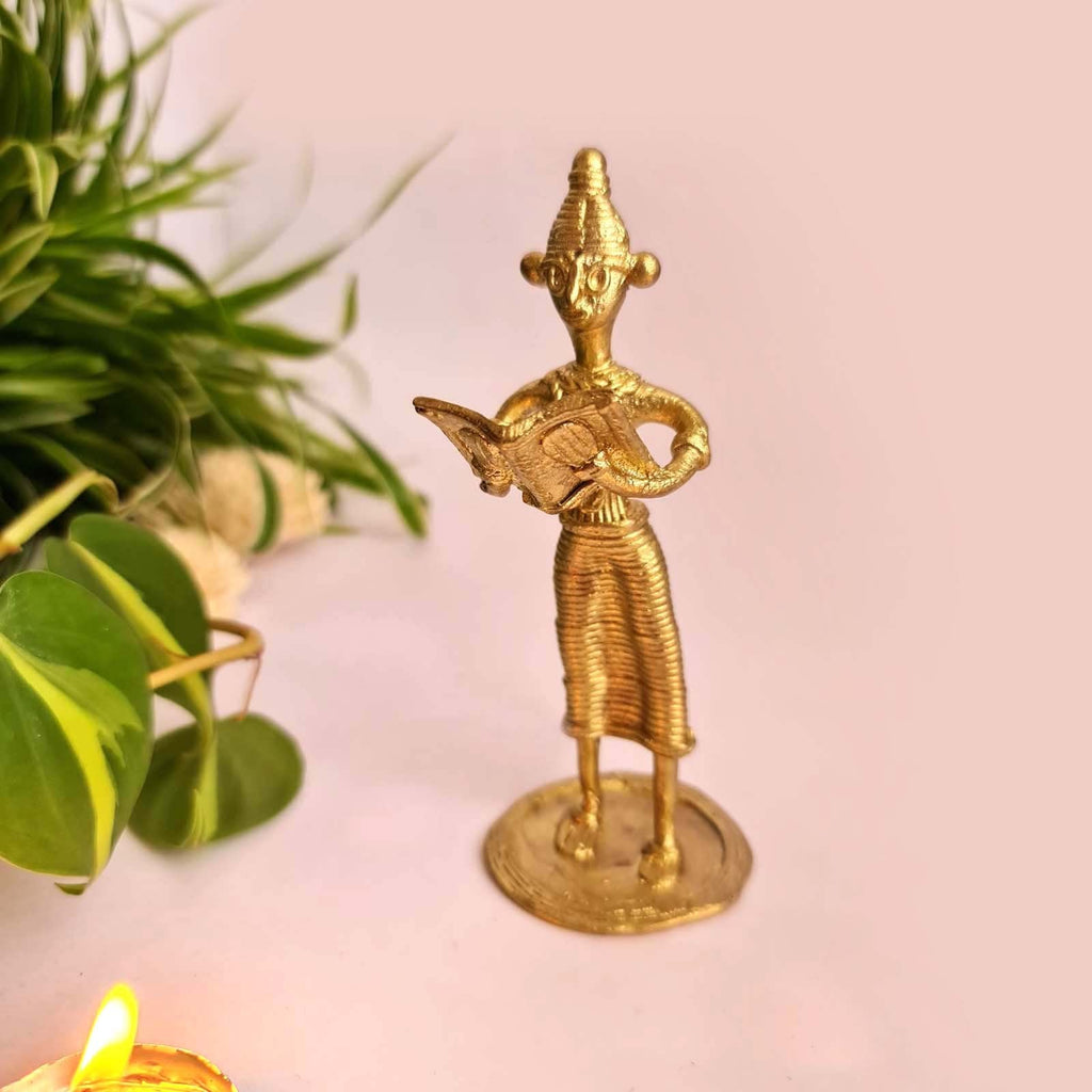 Dhokra Metal Handmade Woman Figurine | Tribal Art Sculpture | Made in India