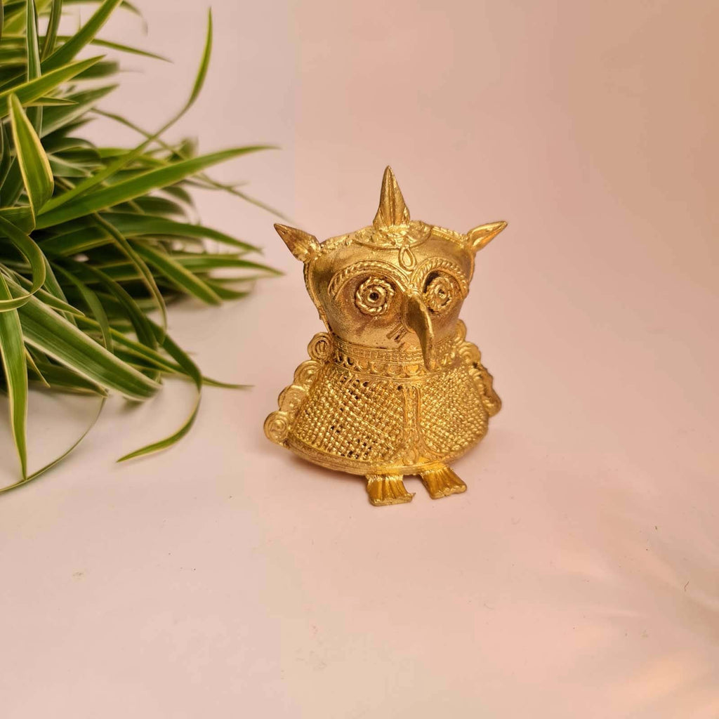 Dhokra Metal Handmade Owl Showpiece| H- 3.5 inches x W- 2.5 inches| Brass