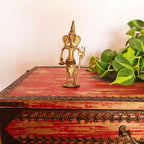 Ganesha Showpiece Handmade in Metal | Dhokra Craft - H - 7 inches X W - 2.5 inches / Brass
