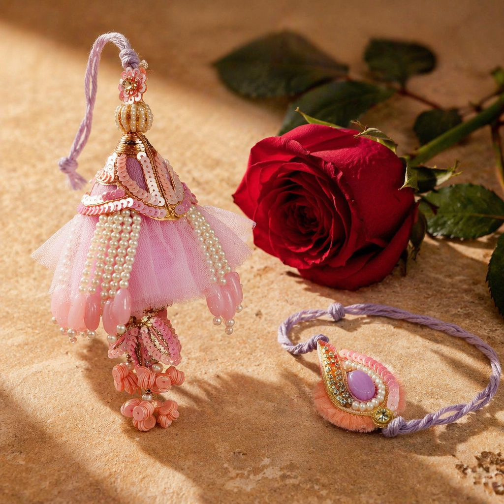 Handcrafted Pearl & Sequin — Bhaiya-Bhabhi Rakhi Set
