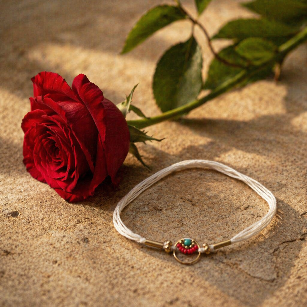 Hand-Finished Cast Brass — Circle Rakhi, Off-White