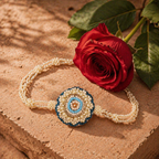 White-Blue Floral — Handmade Beaded Rakhi