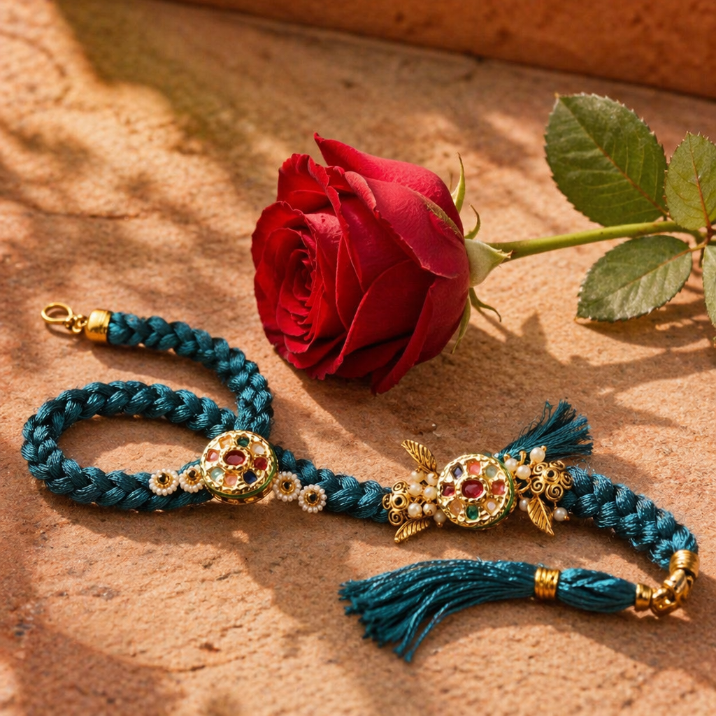 Handcrafted Navratna — Bhaiya-Bhabhi Rakhi Duo