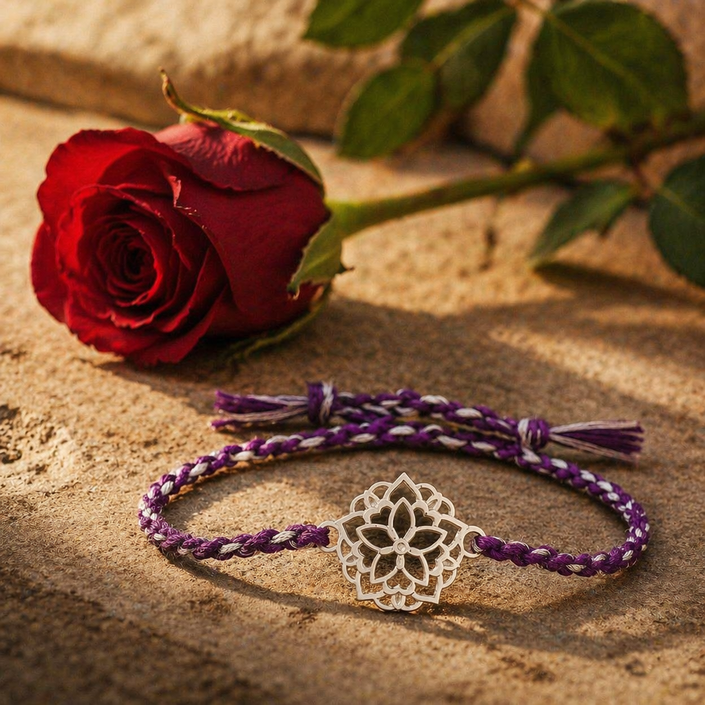 Handcrafted Lotus — Sterling Silver Rakhi