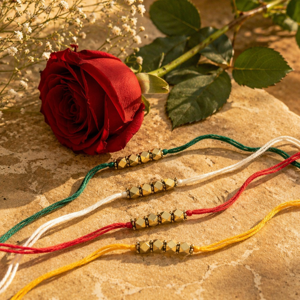 Hand-Strung Cast Brass — Clustered Bead Rakhi