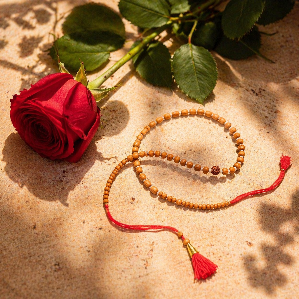 Hand-Strung Rudraksha — Thread Rakhi for Brother
