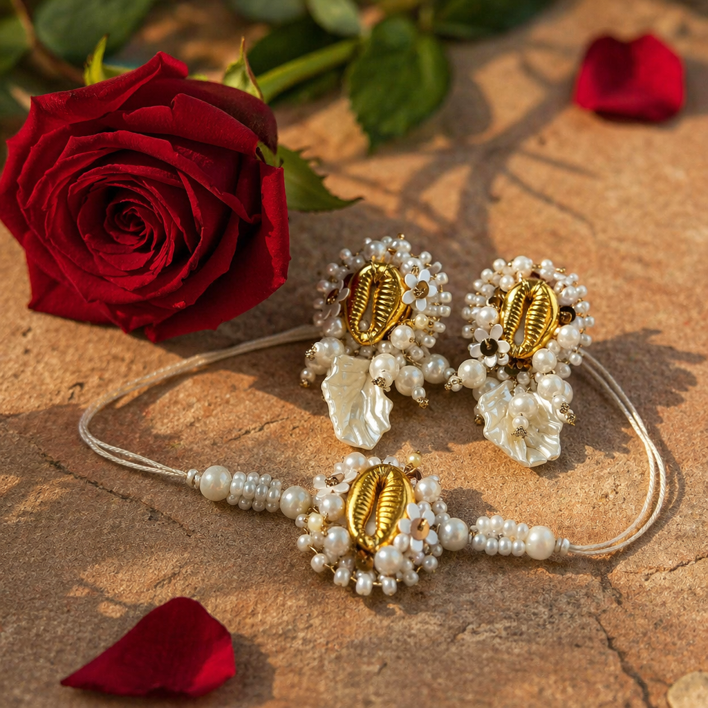Hand-Embroidered Shell — Convertible Lumba Earring Rakhi