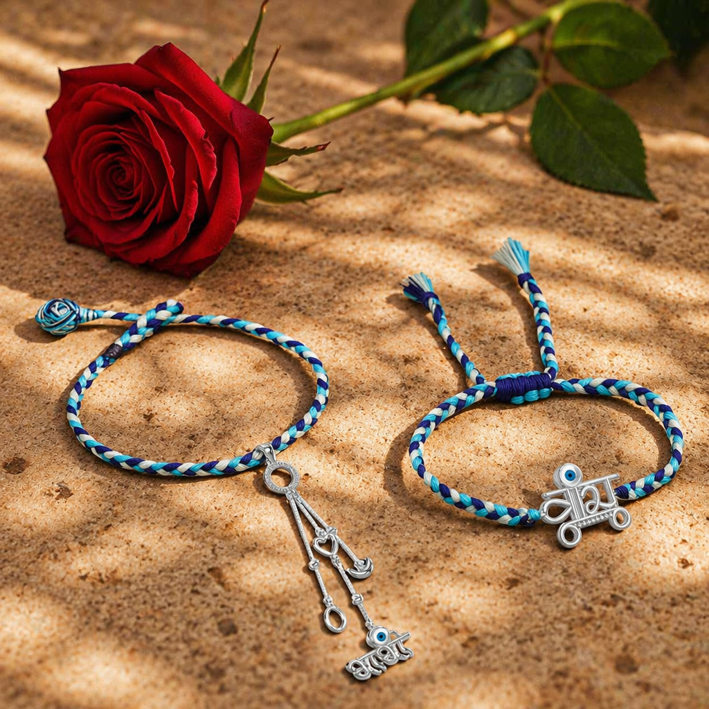 Hand-Finished Sterling Evil Eye — Bhaiya-Bhabhi Rakhi Set