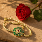 Green Buta Meenakari — Handcrafted Brass Rakhi