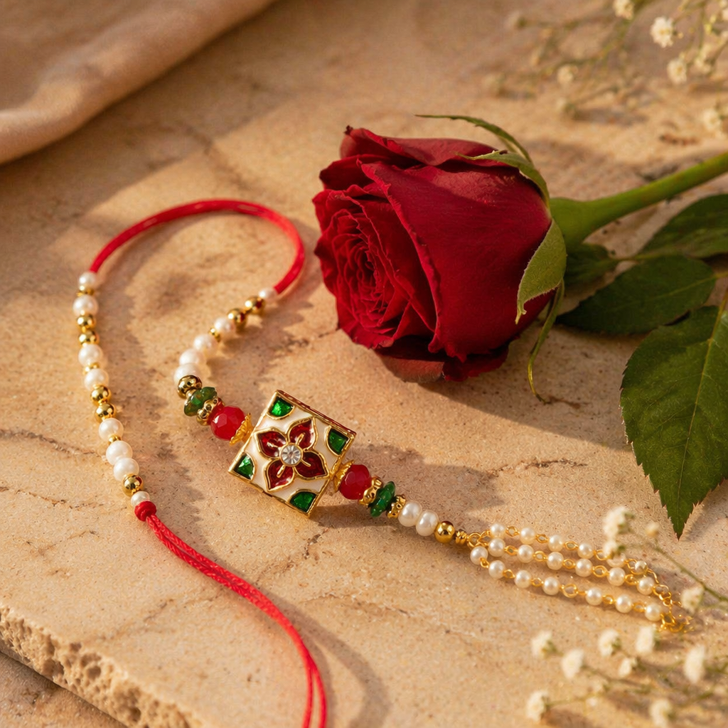 Hand-Set Jadtar & Pearl — Bhaiya-Bhabhi Rakhi Duo