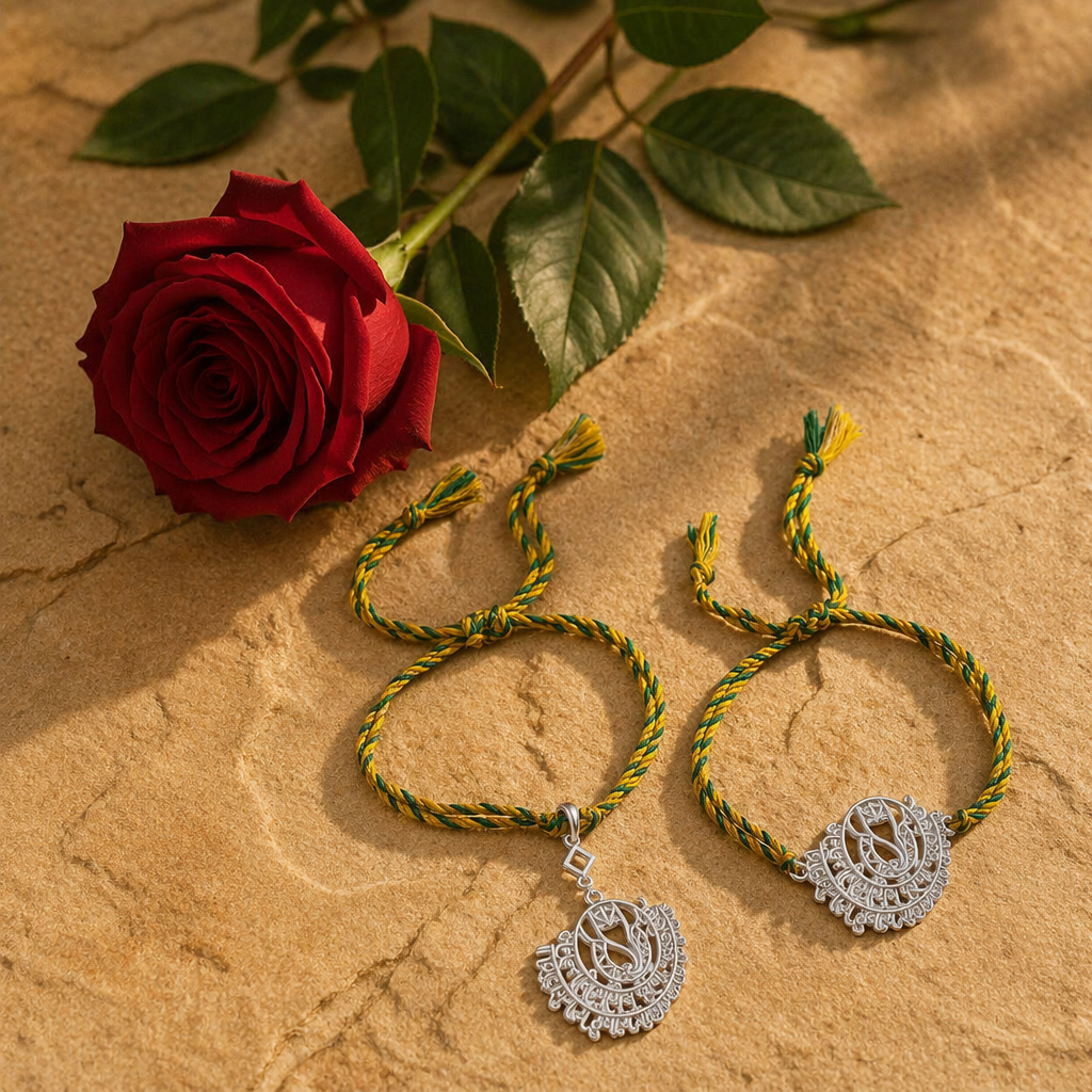 Hand-Finished Sterling Ganesha — Bhaiya-Bhabhi Rakhi Set
