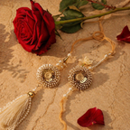 Hand-Strung Golden Cowry — Bhaiya-Bhabhi Rakhi Duo