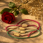 Hand-Strung English Tint — Rectangle Brass Bead Rakhi