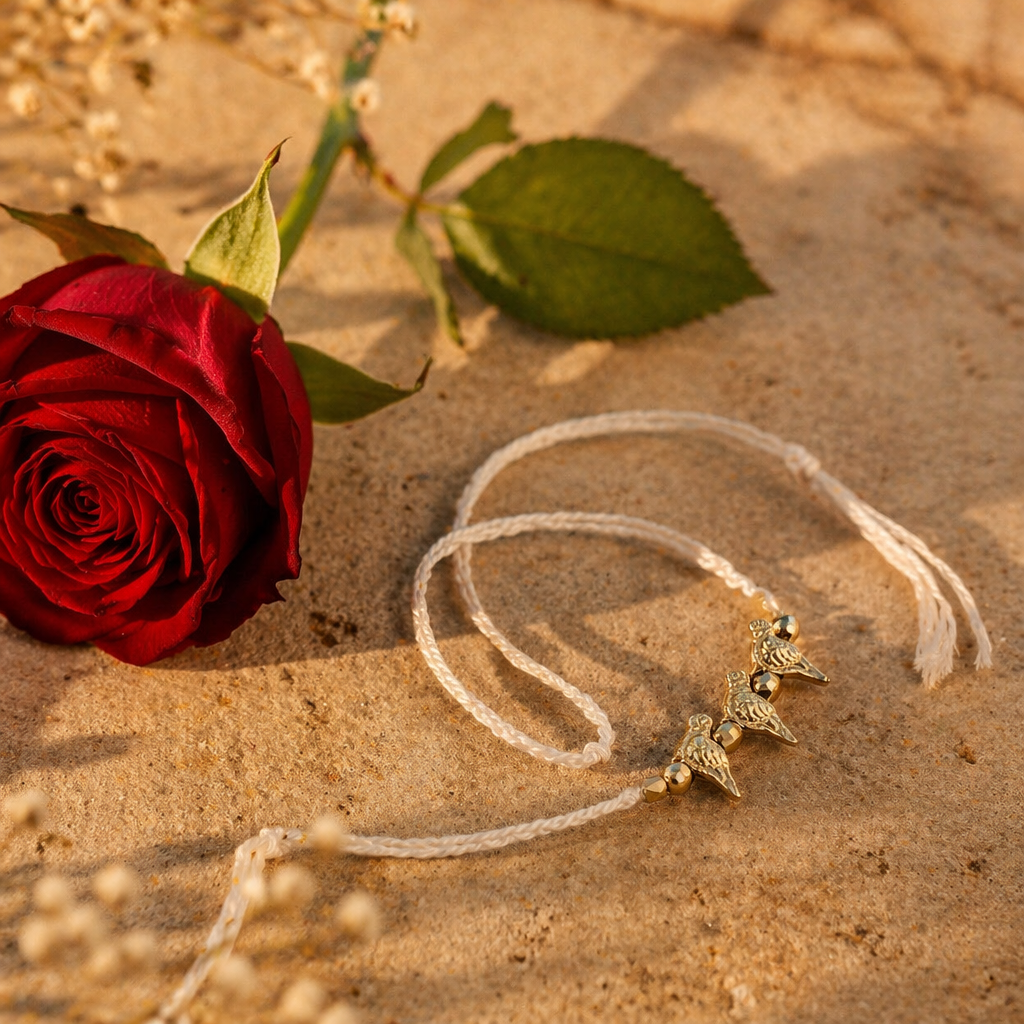 Ivory Birdie — Handcrafted Brass Rakhi