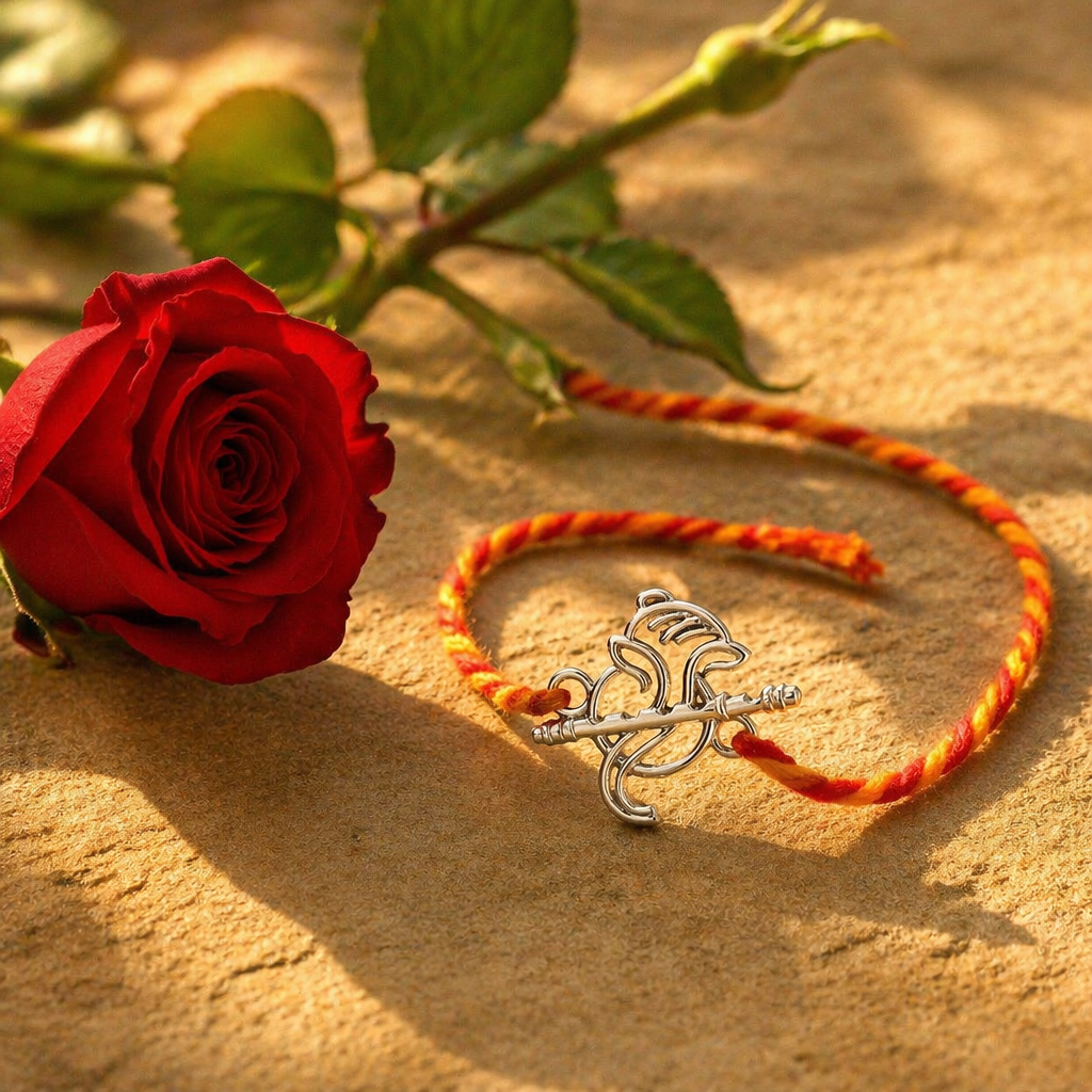 Ganesha Bansuri — Hand-Finished Silver Rakhi