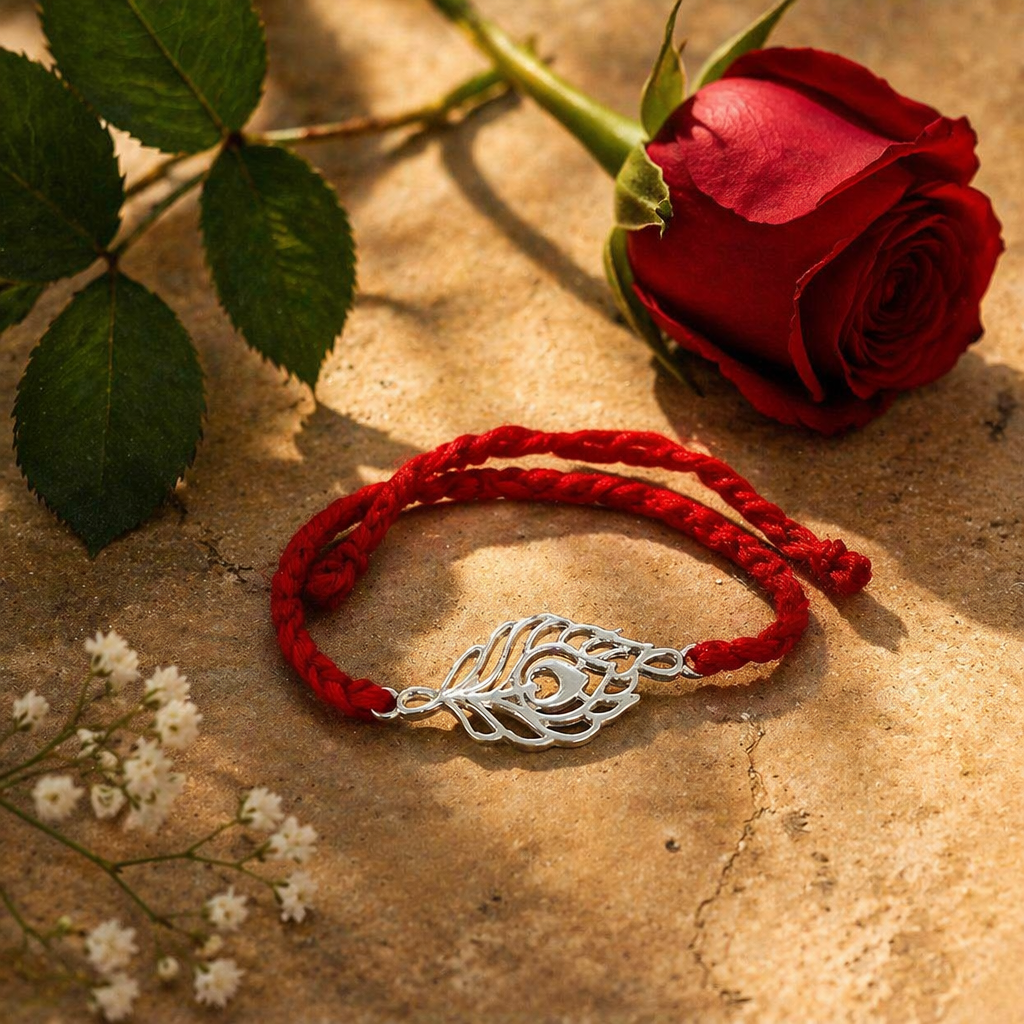 Handcrafted Silver Peacock — Rakhi