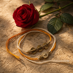 Hand-Strung Cast Brass — Beaded Trio Rakhi