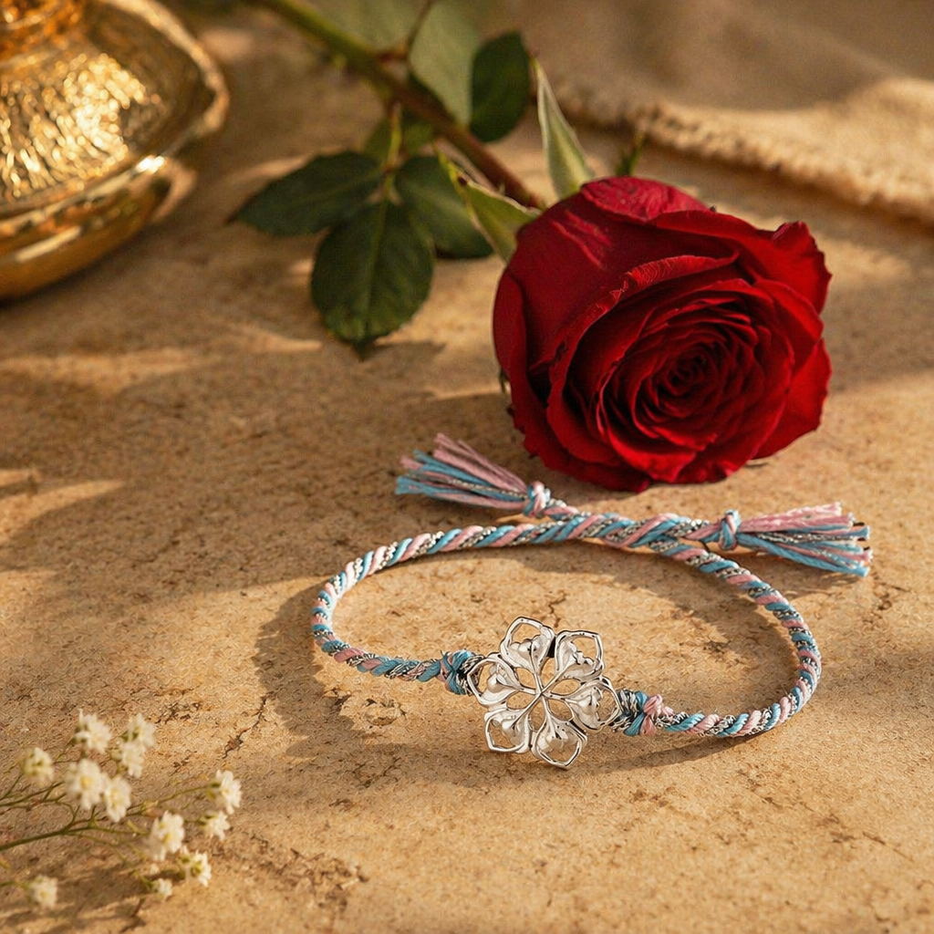 Hand-Cast Silver Bloom — Floral Rakhi for Brother