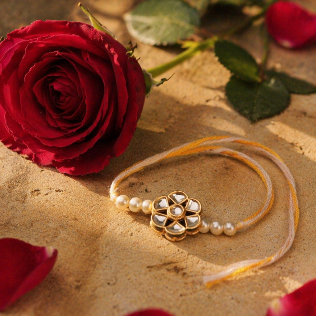 Handcrafted Kundan Blossom — Rakhi