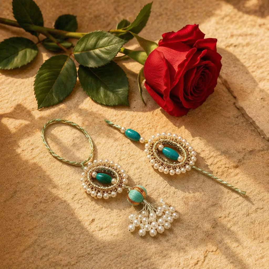 Subh Moti — Hand-Beaded Rakhi Lumba Set