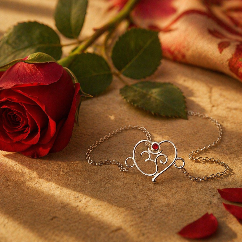 Handcrafted Heart & Om — Sterling Silver Chain Rakhi