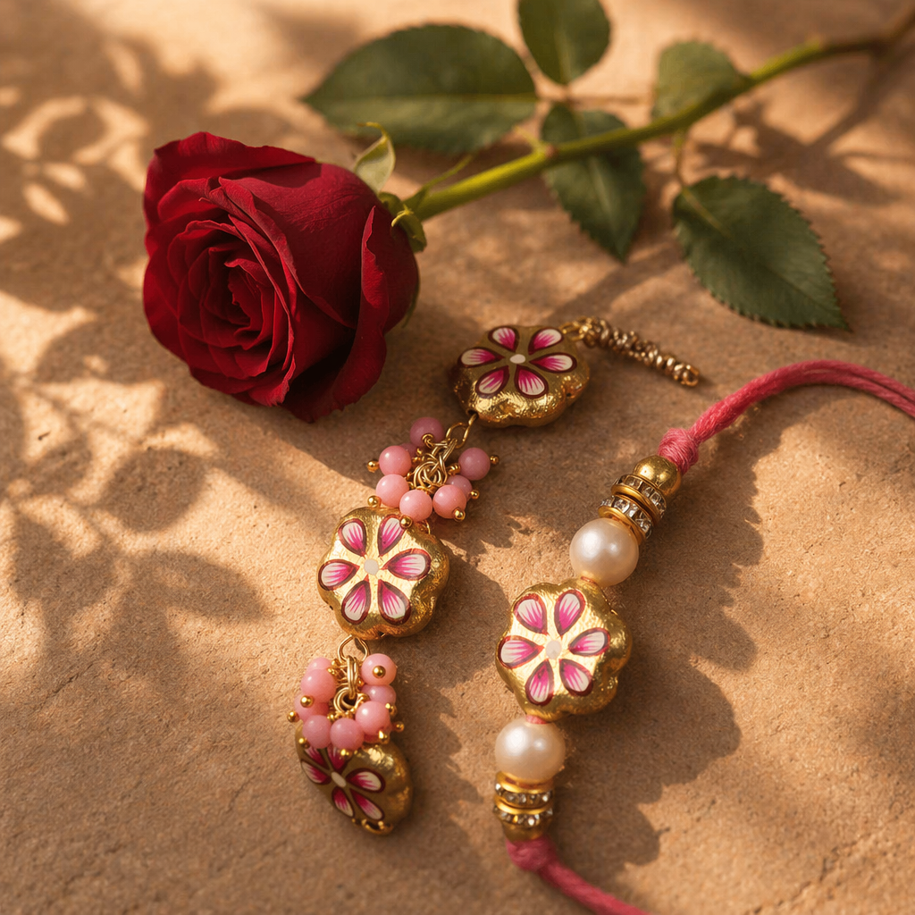 Floral Meenakari — Handcrafted Bhaiya-Bhabhi Rakhi Set