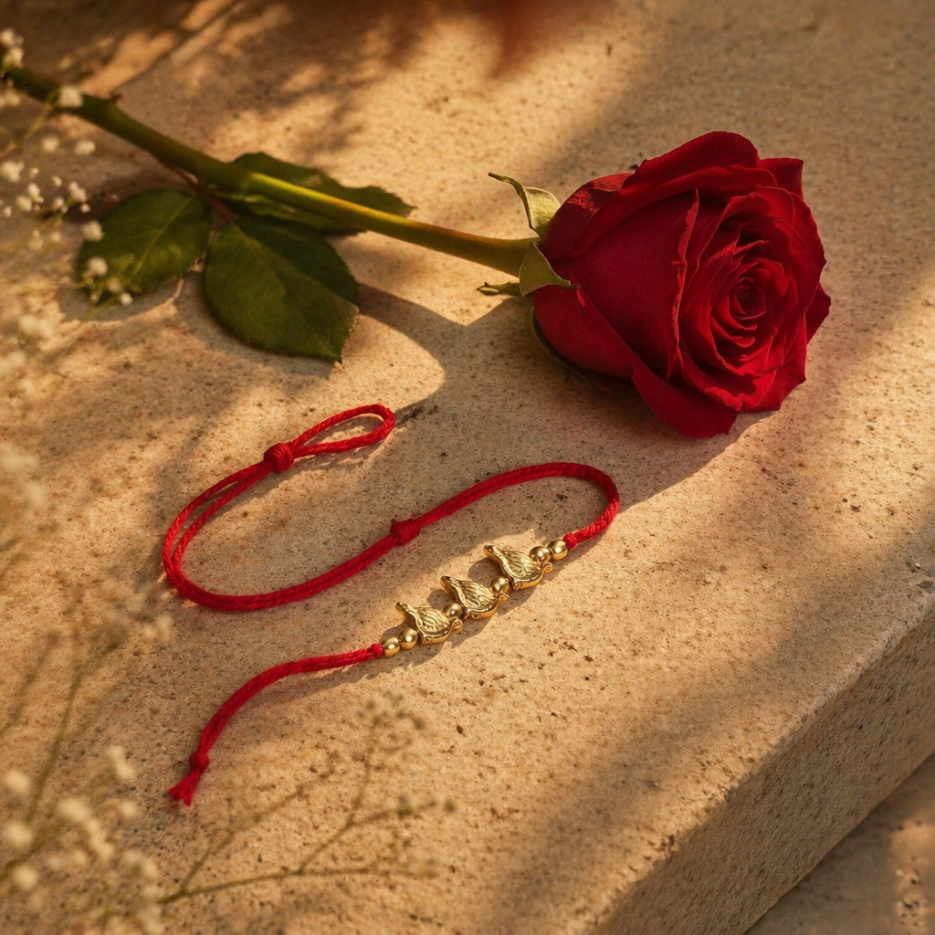 Handcrafted — Brass Bird Rakhi in Red
