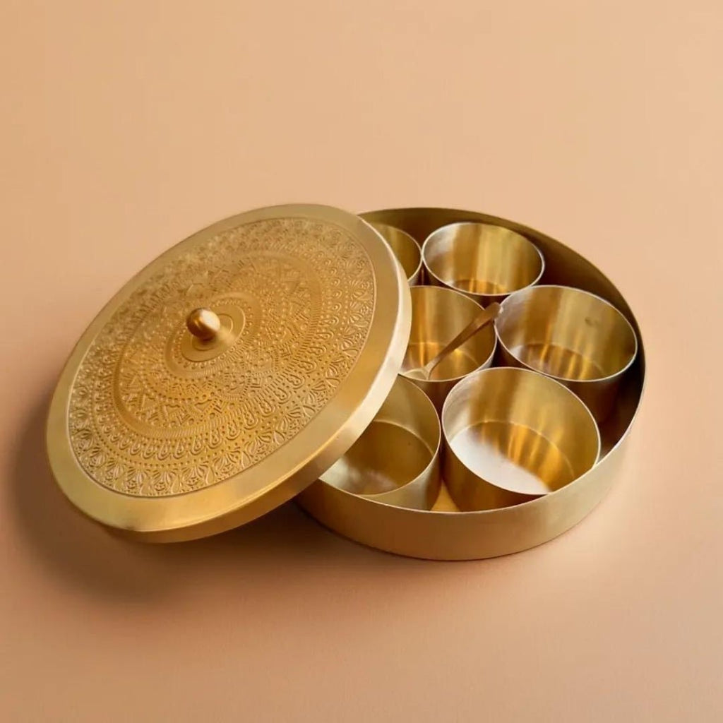 Kitchen Masala or Spice Box in 100% Pure Brass with detachable containers| Organise Your Kitchen Spices in Style