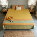 Citrine Yellow and Green Cotton Bed Cover | Marigold Collection - 60 x 90 Inches / Pure Cotton / Citrine Yellow Green