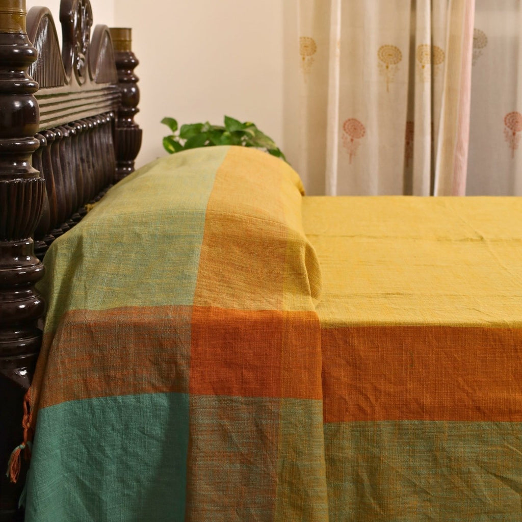 Citrine Yellow and Green Cotton Bed Cover | Marigold Collection - 60 x 90 Inches / Pure Cotton / Citrine Yellow Green