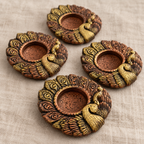 Nachta Mor: Dancing Peacock Terracotta Tea Lights, Set of 4 or 2