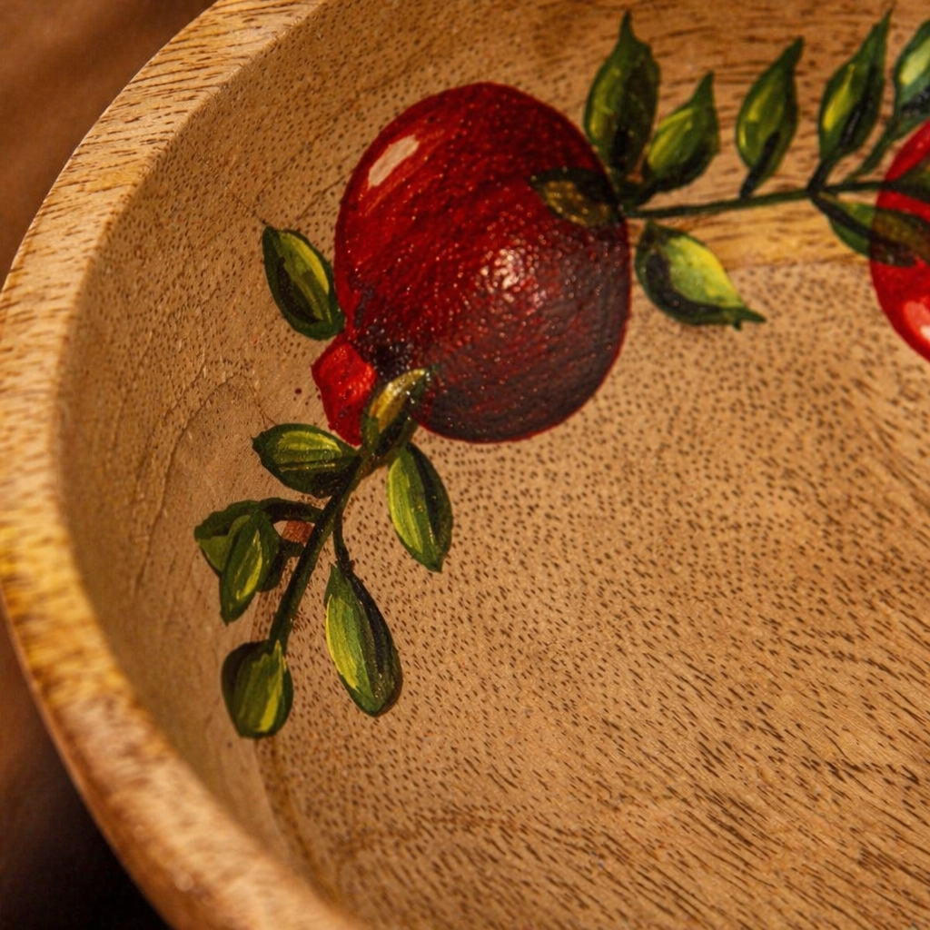 Rajasthan Hand-Painted Anar Mango Wood Salad Bowl, The Brass Atelier. Handmade in India by House of Taraasha.