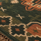 Green and Peach Punja-Woven Jute and Wool Floor Rug, The Woven Floor. Handmade in India by House of Taraasha.