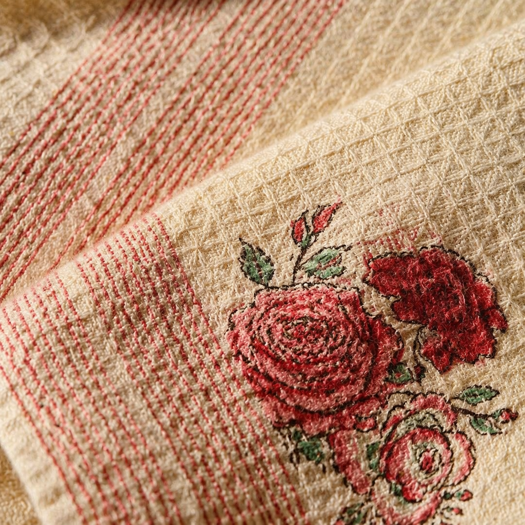 Rose Print Off White Hand Block-Printed Towel Set, The Linen Room. Handmade in India by House of Taraasha.
