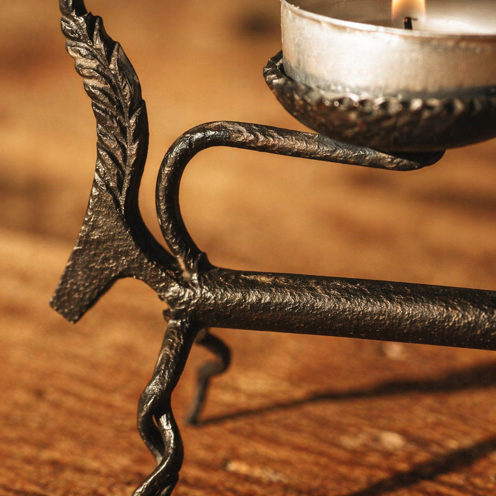 Iron Deer Bastar Lohshilp Wrought Iron Tea Lights, Still Light. Handmade in India by House of Taraasha.
