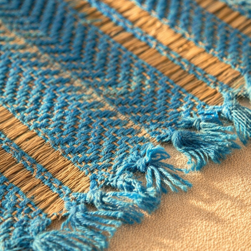 Cobalt Blue Handwoven Grass Table Mat, The Gathered Table. Handmade in India by House of Taraasha.
