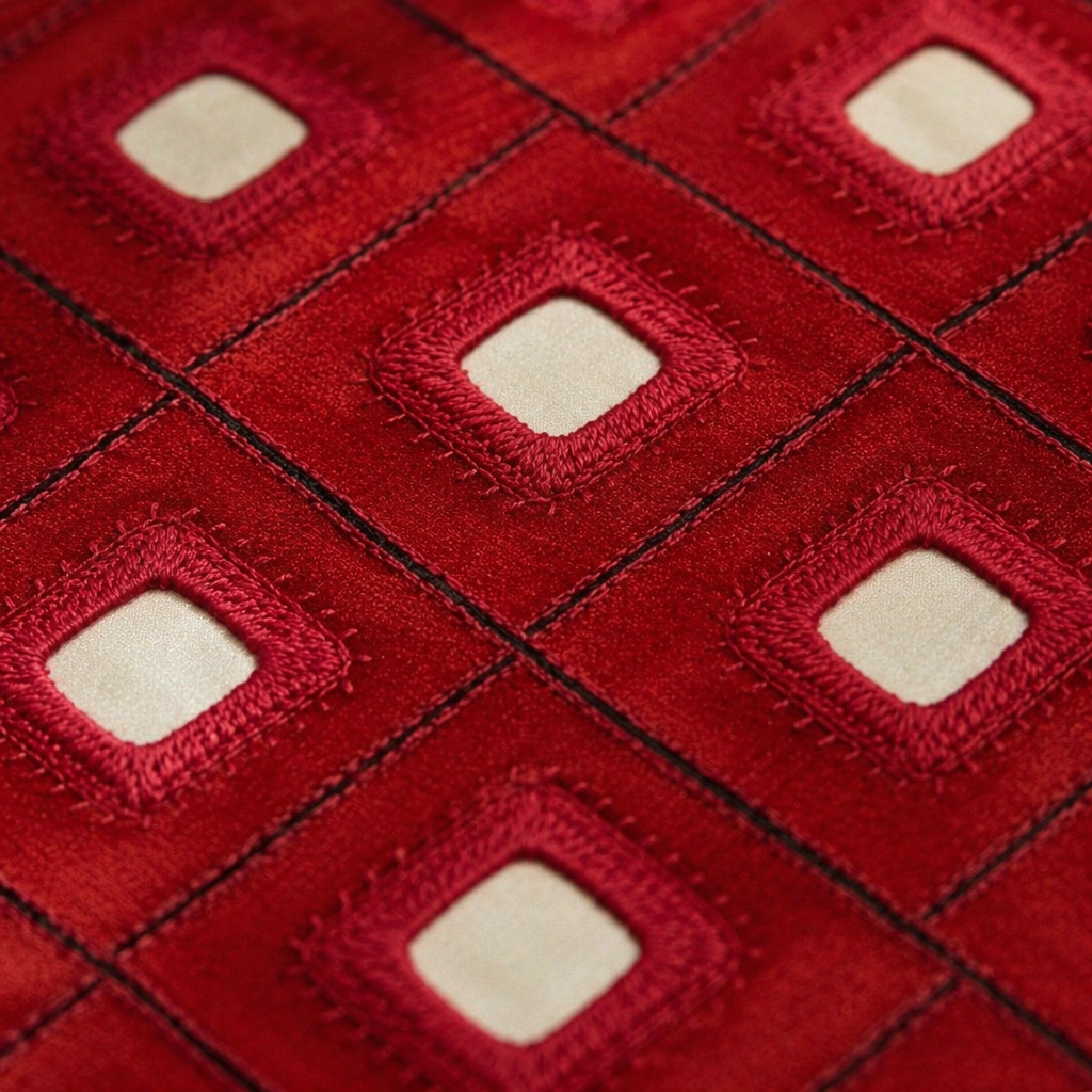 Lambani Mirror-Work Runner Scarlet, The Gathered Table. Handmade in India by House of Taraasha.