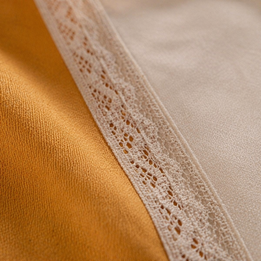 Crochet-Edged Runner Mustard and Off-White, The Gathered Table. Handmade in India by House of Taraasha.