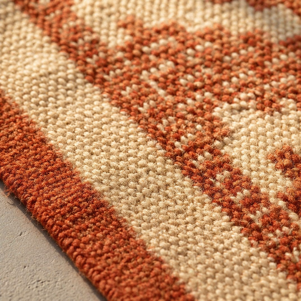 Chintz Chevron Ivory and Coral Hand Block-Printed Rug, The Woven Floor. Handmade in India by House of Taraasha.