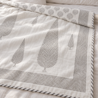 Grey Cypress Dohar, close-up of the print, border and reverse