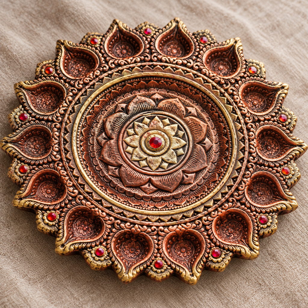 Chandrika: 14-Diya Terracotta Plate, 13 in