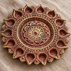 Chandrika: 14-Diya Terracotta Plate, 13 in