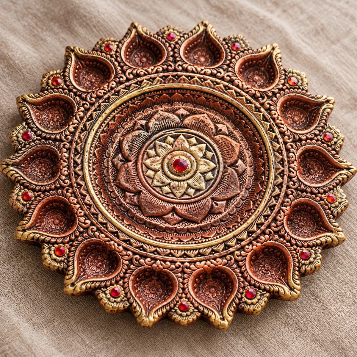 Chandrika: 14-Diya Terracotta Plate, 13 in