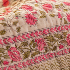 Dahlia Pink and White Jaipuri Razai, The Linen Room. Handmade in India by House of Taraasha.