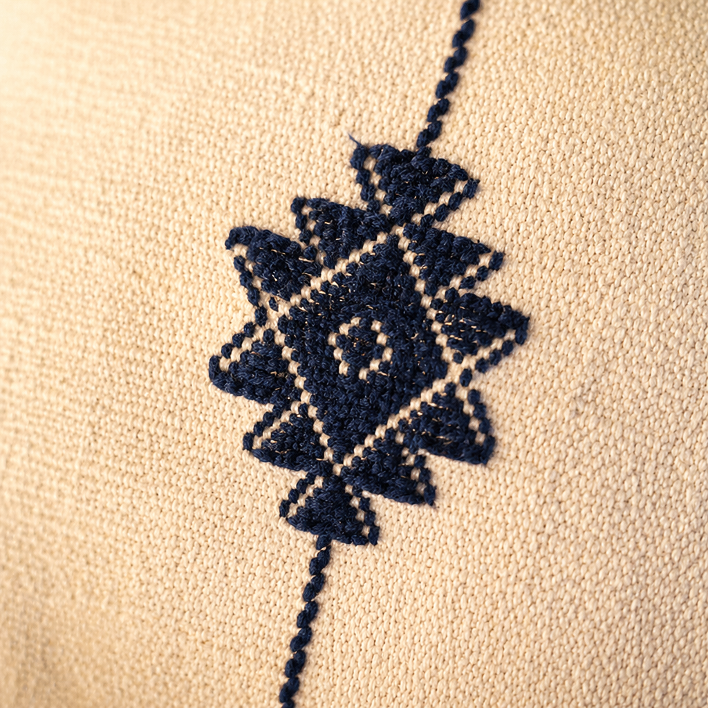 Naga Indigo Bloom Backstrap-Loom Floral Cushion Cover, The Living Room. Handmade in India by House of Taraasha.
