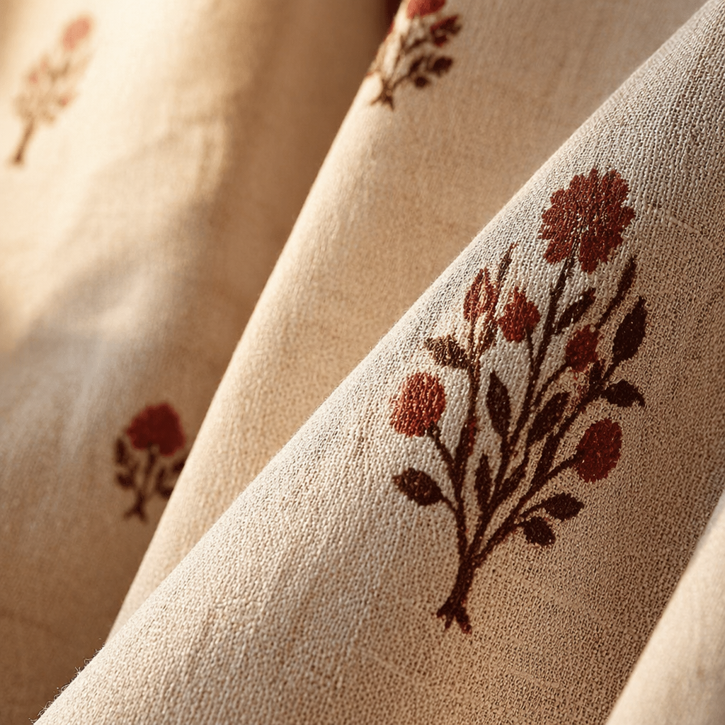 Royal Courtyards Blue & Dusty Pink Woven-Sheer Set of Four, The Draped Window. Handmade in India by House of Taraasha.