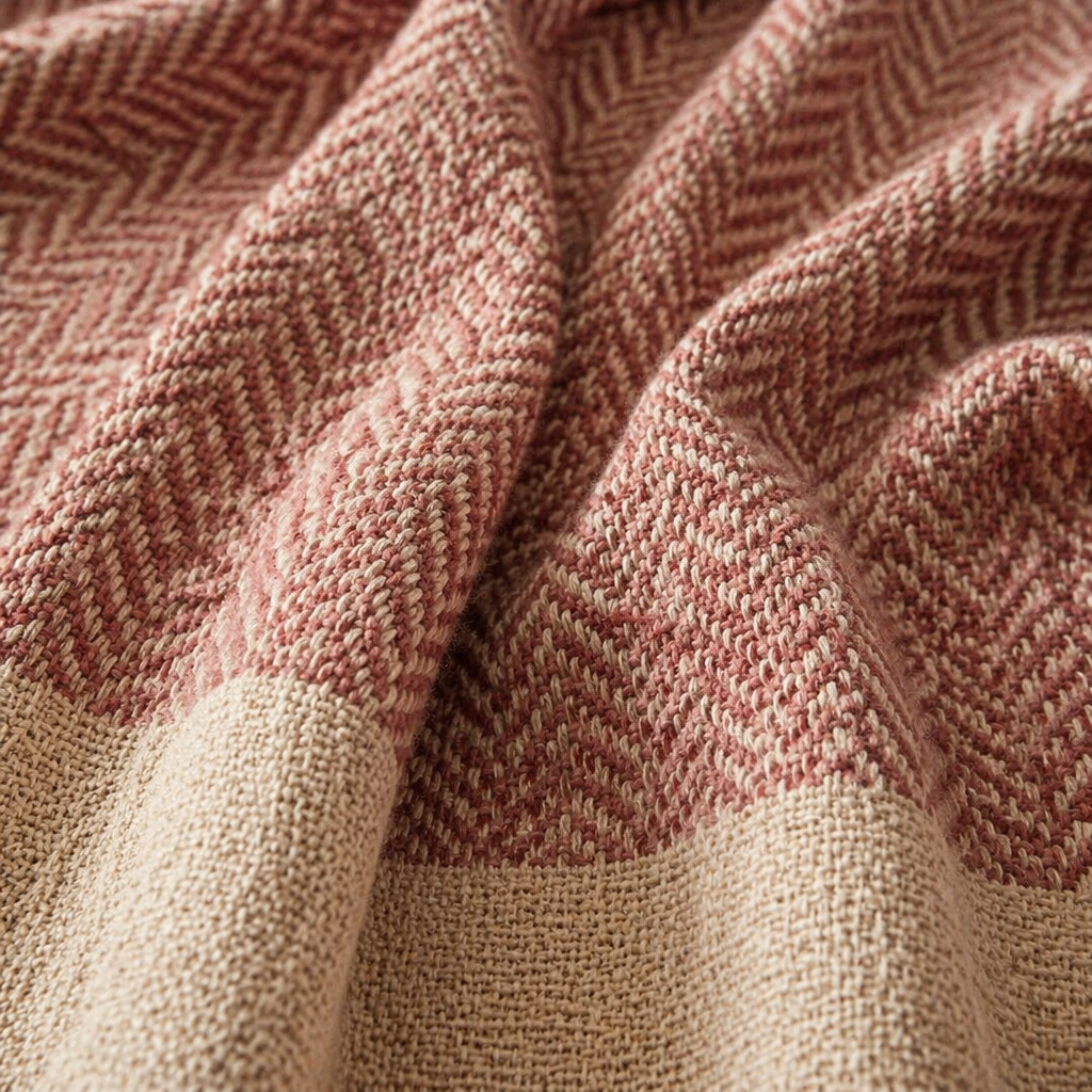 Chevron Pink Handwoven Pure Cotton Throw, The Linen Room. Handmade in India by House of Taraasha.