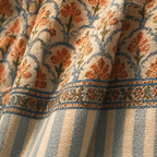 Ornate Floral and Bold Stripe Cotton Door Curtain, The Draped Window. Handmade in India by House of Taraasha.